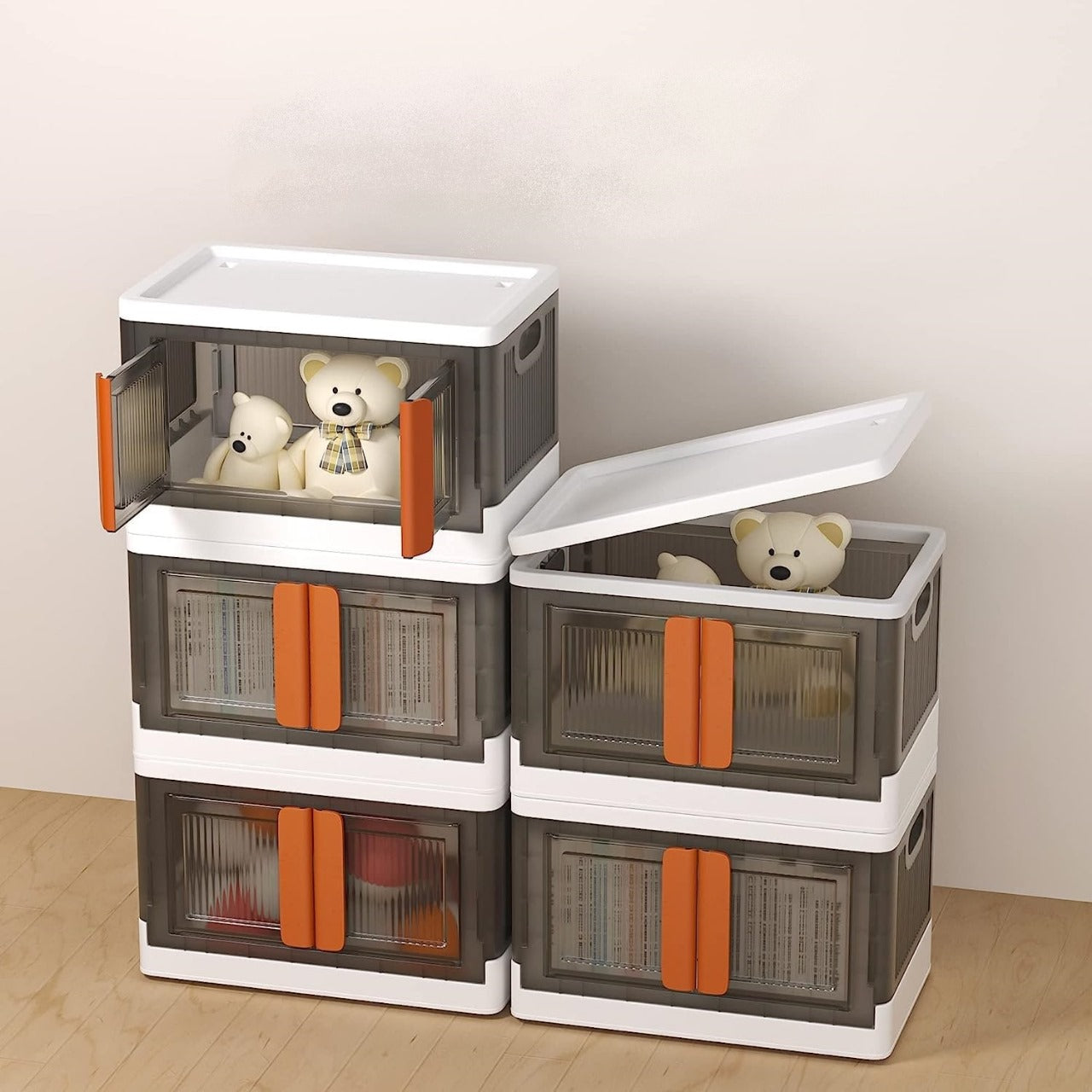 Stackable Storage Bins with Lids – Multipurpose Plastic Closet Organizers, Foldable Storage Boxes with Front and Top Opening