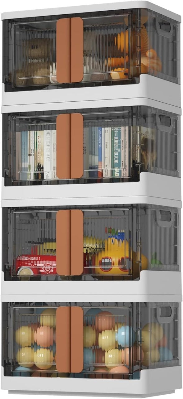 Stackable Storage Bins with Lids – Multipurpose Plastic Closet Organizers, Foldable Storage Boxes with Front and Top Opening