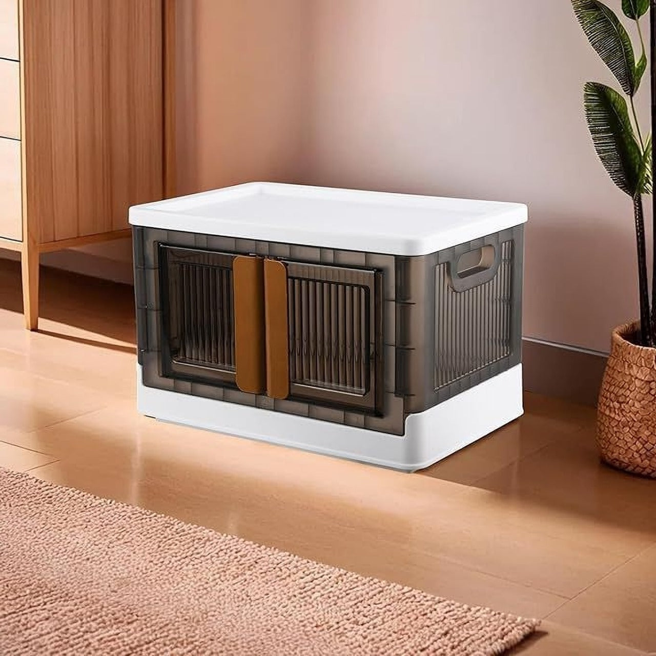 Stackable Storage Bins with Lids – Multipurpose Plastic Closet Organizers, Foldable Storage Boxes with Front and Top Opening