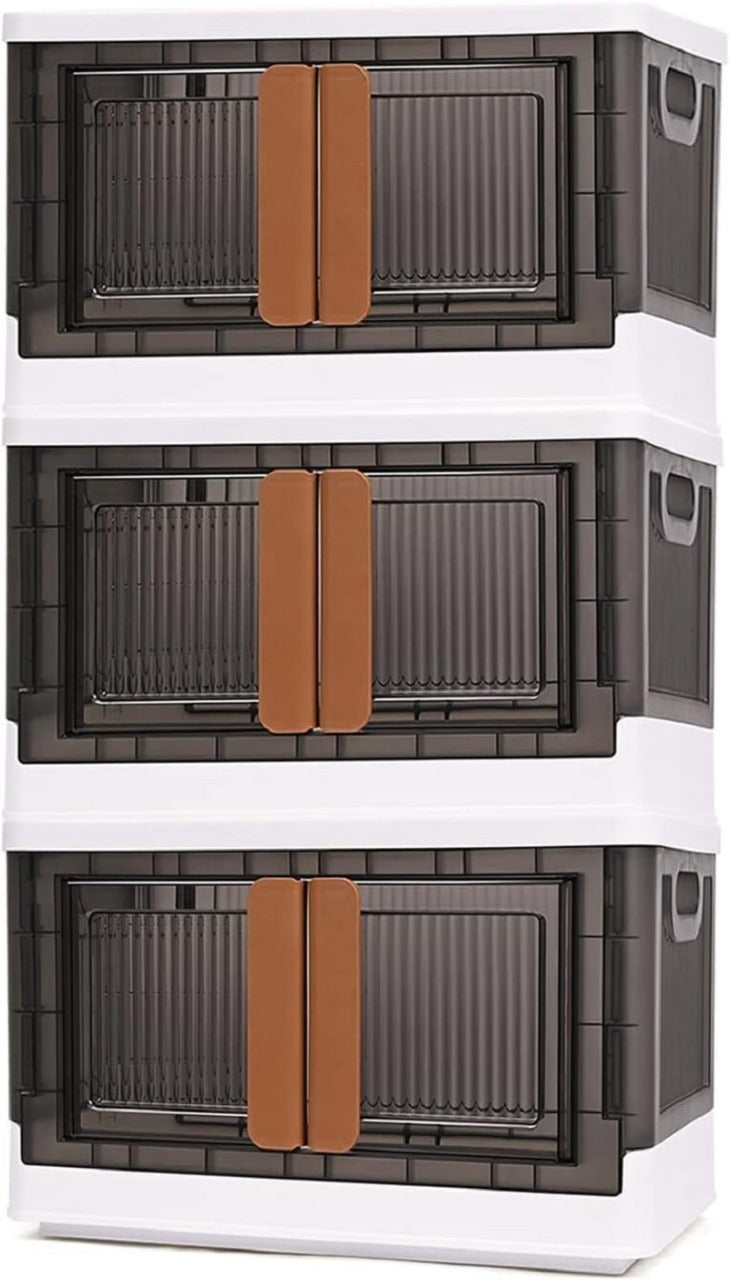 Stackable Storage Bins with Lids – Multipurpose Plastic Closet Organizers, Foldable Storage Boxes with Front and Top Opening