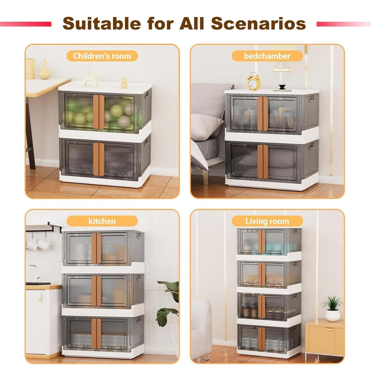 Stackable Storage Bins with Lids – Multipurpose Plastic Closet Organizers, Foldable Storage Boxes with Front and Top Opening