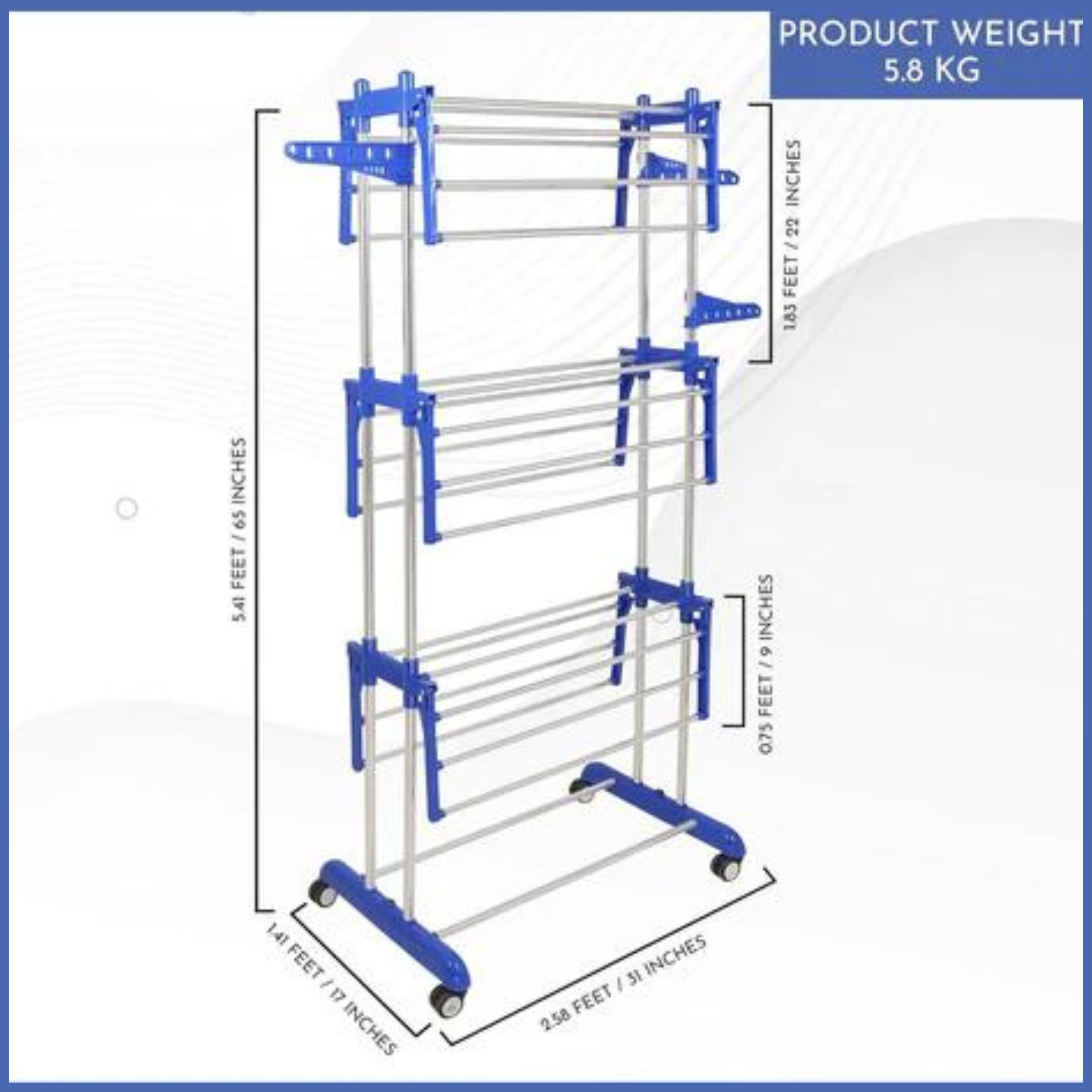 Heavy Duty Double Pole 3 Layer Cloth Drying Stand for Balcony