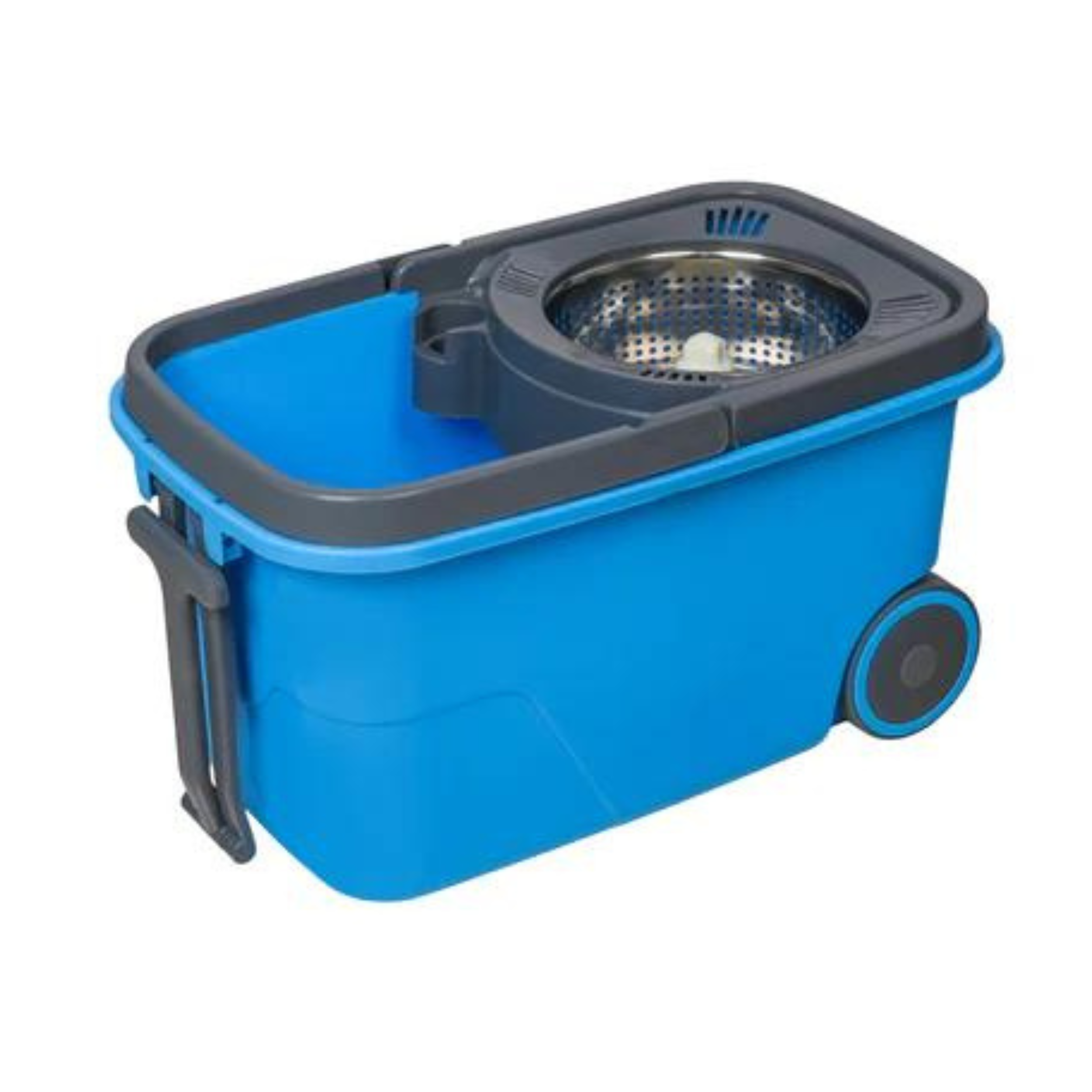 Square Blue Trendy Spin Mop with Big Wheels and Stainless Steel Wringer, Bucket Floor Cleaning and Mopping System