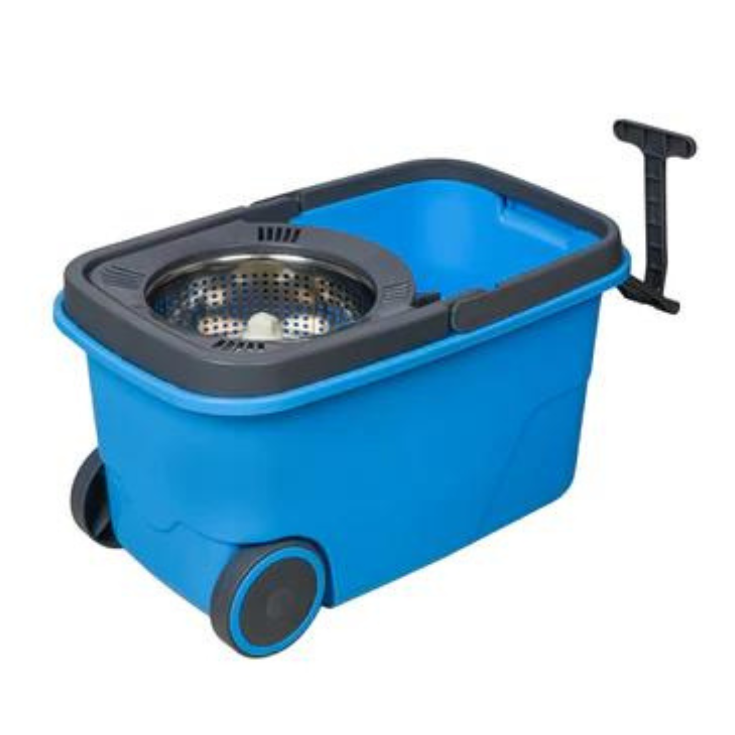 Square Blue Trendy Spin Mop with Big Wheels and Stainless Steel Wringer, Bucket Floor Cleaning and Mopping System