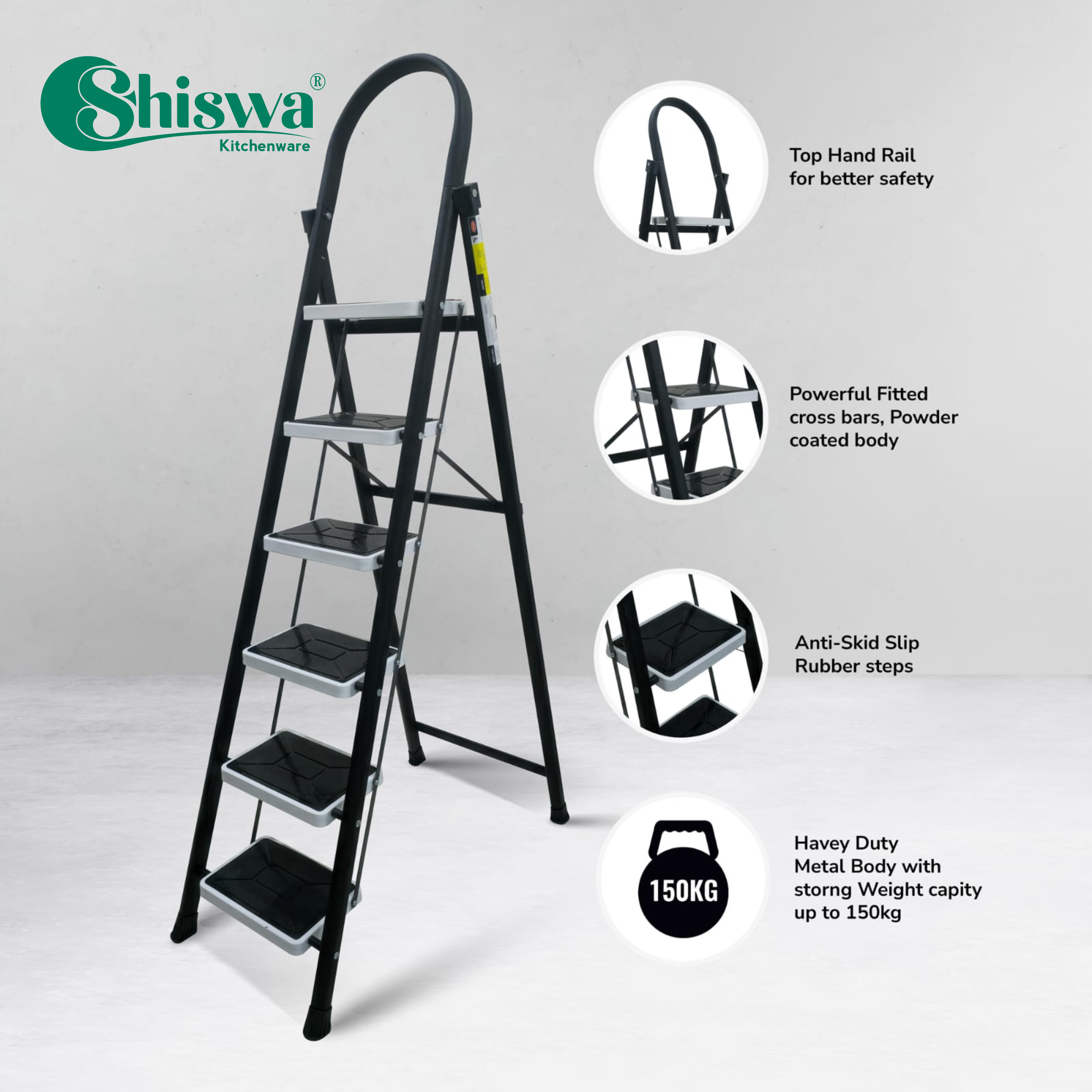 Metal Ladder for Home with Wide Anti-Skid Steps | 200kg Weight Capacity, Foldable Design