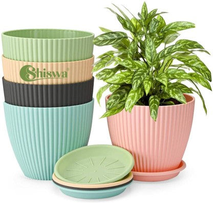 5 Pcs Round Flower Pots with tray for Home & Decoration Planters, Garden Plant Container Set